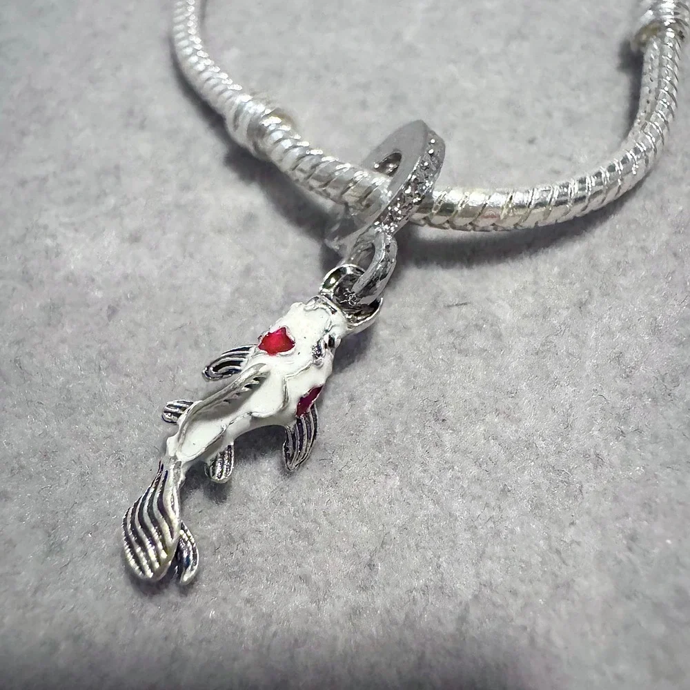 Silver Tone‎ White Koi Fish Dangle Charm fits Pandora